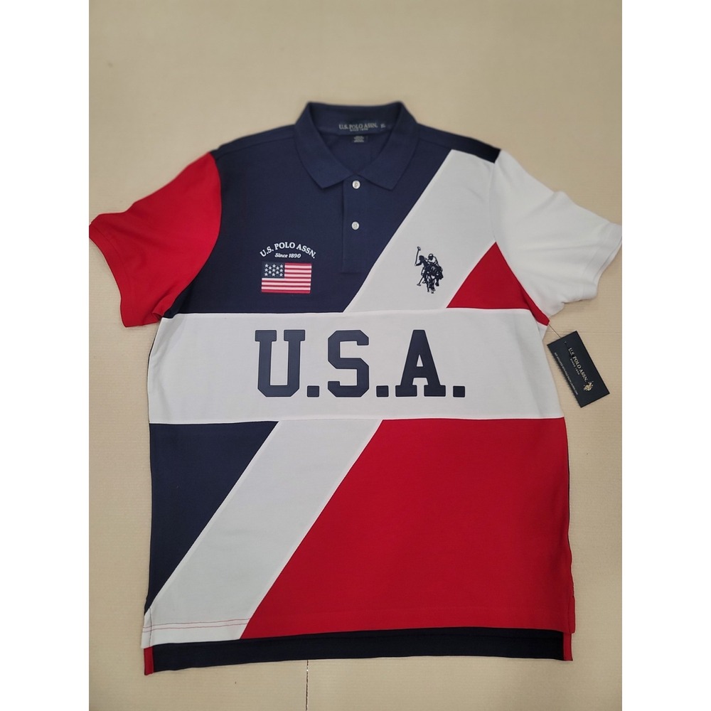 U.S. Polo Assn. Polo shirt XL men's Large U.S.A Logo NEW red white blue NEW TAGS
